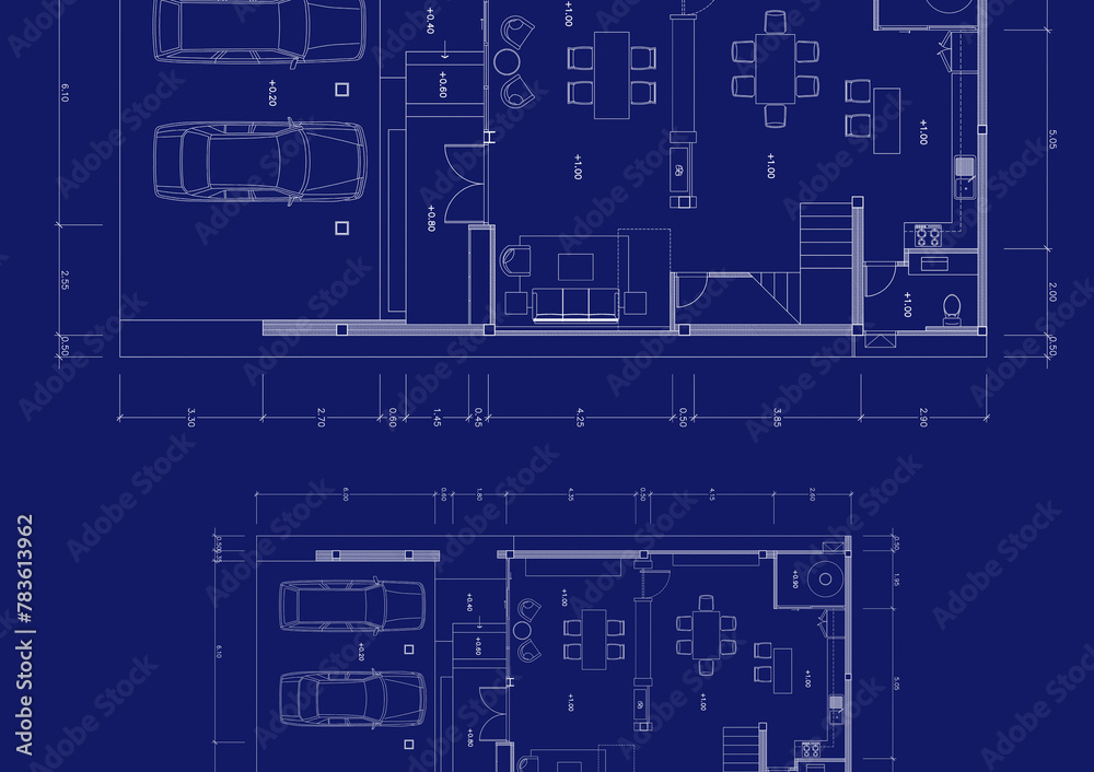 Floor plan designed building on the drawing. Floor plan designed building on the drawing.