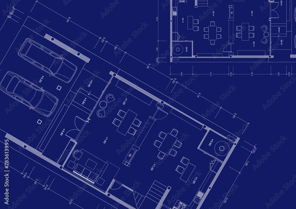Floor plan designed building on the drawing. Floor plan designed building on the drawing.