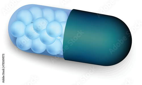 3D capsule pill. Cartoon 3d cylinder blue and white tablet icon, pharmaceutical capsule, pill icon, medical drug, healthcare concept. Vector illustration isolated on white background