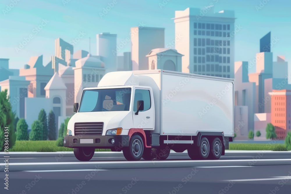 Pick Up Truck Delivery Concept, Cartoon Illustration Style.