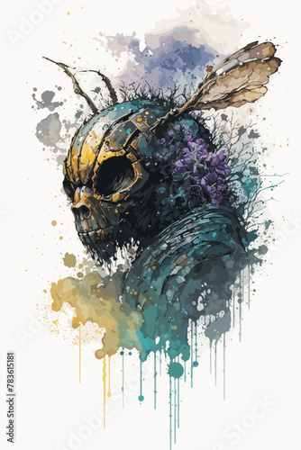 Bee Design In Watercolor Style. Wildlife Insect In Nature.