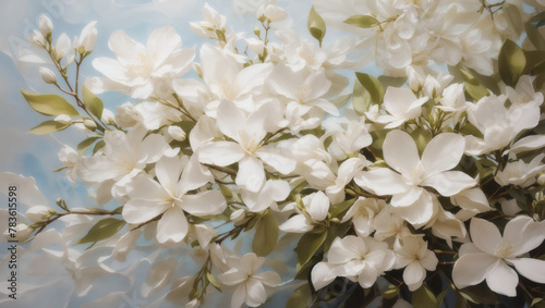 Ethereal floral composition capturing the delicate beauty of jasmine blossoms, their sweet fragrance lingering in the oil-painted air.