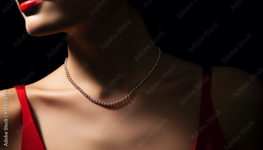 Pearl necklace necklace with red neckline dress