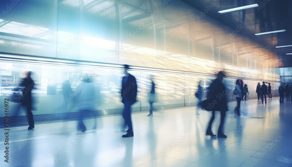 Blurred people at airport or subway in a hurry