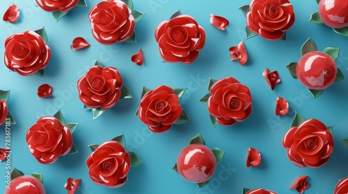 Red roses on a blue background.