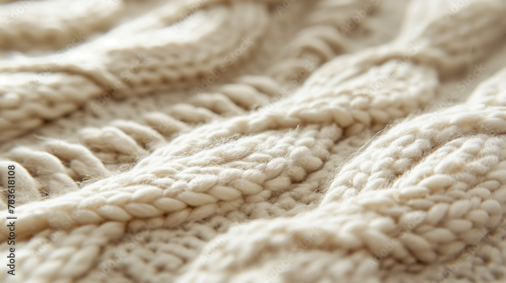 A close-up of the knit pattern on an oversized beige sweater