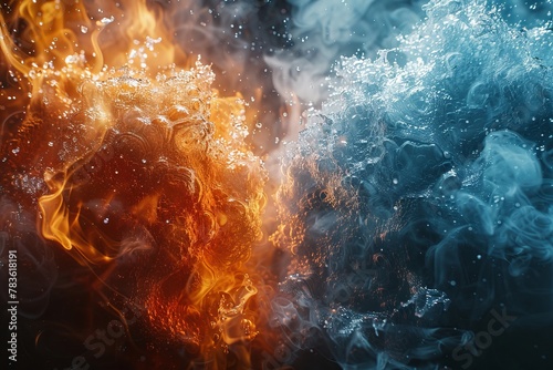 A captivating snapshot of fire and ice existing simultaneously, creating a beautiful display of nature's contradictory elements photo