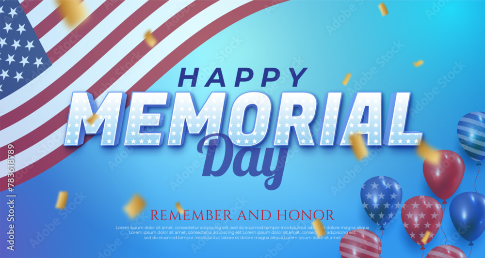 Vector text effect happy memorial day illustration with an american flag background 03