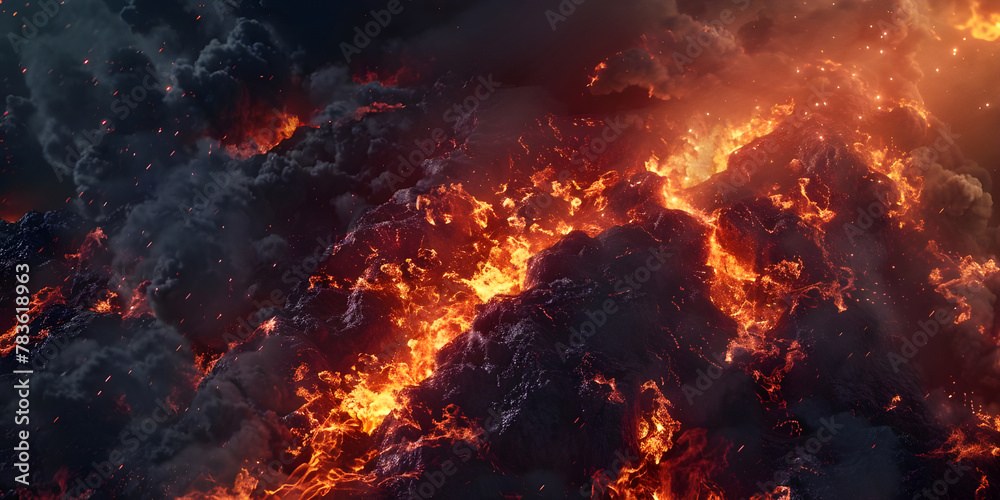 Intense flames peak through of fire's destructive power - Ai Generated - obrazy, fototapety, plakaty 