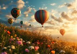 A serene and peaceful scene of a hot air balloon festival with colorful balloons in the sky 