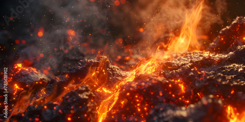 Intense flames peak through of fire's destructive power - Ai Generated © ranaaziz