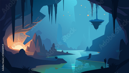 An underground kingdom of natural artistry where stalactites and stalagmites intertwine to create fantastical formations illuminated by the