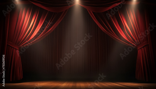 Red curtains on stage