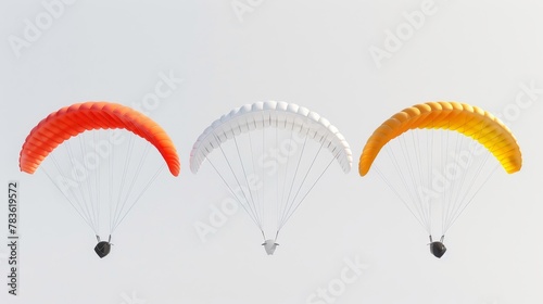 Paragliding parachutes and gliders floating 3d style isolated flying objects memphis style 3d render AI generated illustration