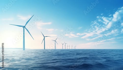 Windmills in water on the sea