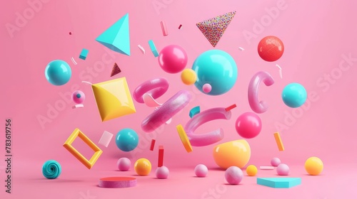 Playful 3d objects soaring through a digital space 3d style isolated flying objects memphis style 3d render   AI generated illustration