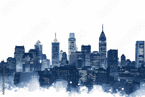 Philadelphia skyline in watercolor blue, minimalistic art, versatile for modern urban themes