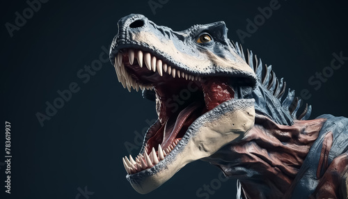 Head dinosaur grinning furious on black background