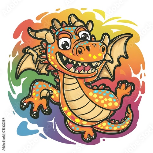 Whimsical dino illustration drawing by children with colorful style design