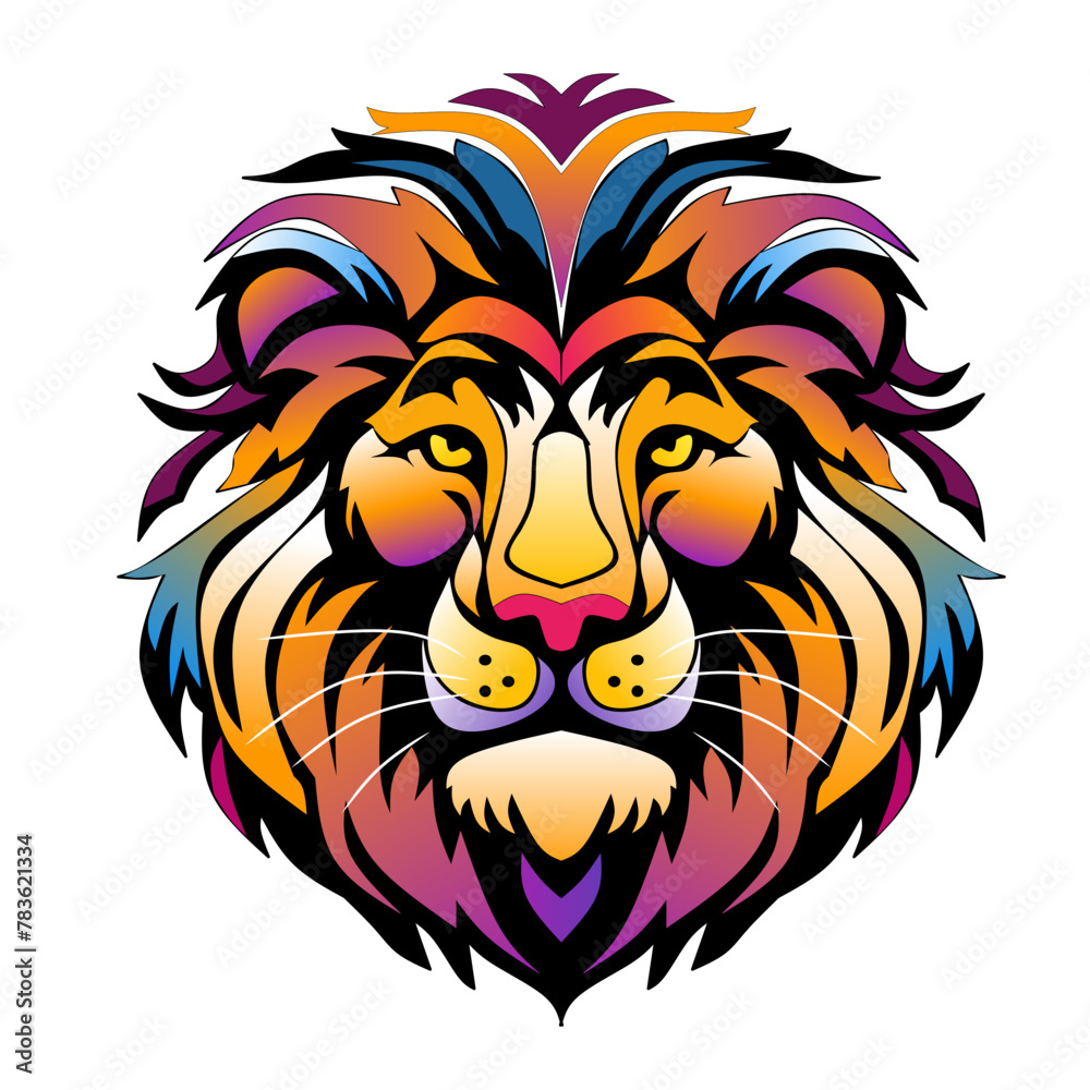 Vector shaggy and colorful gradient lion horse head on white background