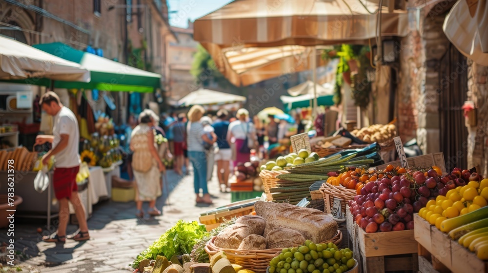 Tuscan Farmers Market in a Medieval Village with Local Wines, Cheeses, and Handmade Pastas