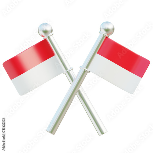 3D Crossed Indonesian Flags