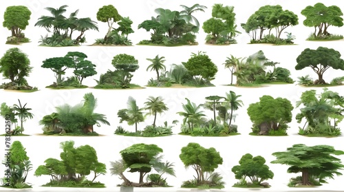 Jungle rain forest trees shapes cutout 3d render. generative.ai © ARSHAD