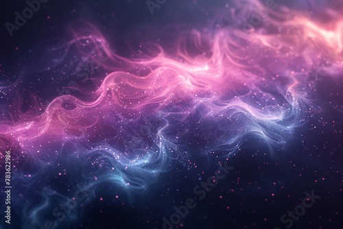 Mesmerizing waves of neon pink and blue particles flowing like a silk fabric in an abstract composition
