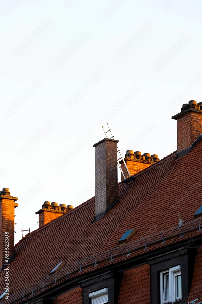Vertical shot of a house with chimneys under the sunlight