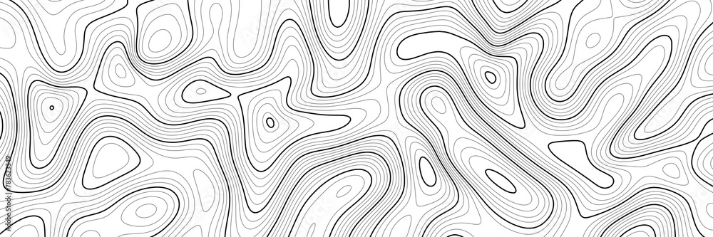 Geographical map, contour map, black lines on white background, vector design	 - obrazy, fototapety, plakaty 