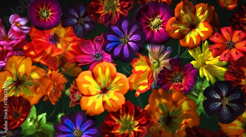 Texture of vibrant mixed African colorful blooming flowers for background  wallpaper. AI generated.