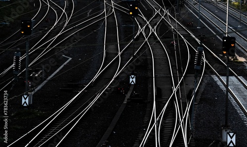 Foto Station with the railways on a black road taking to different directions