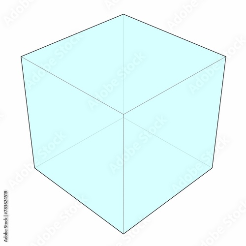 Digital illustration of the outline of a geometric cube with blue fill on a white background