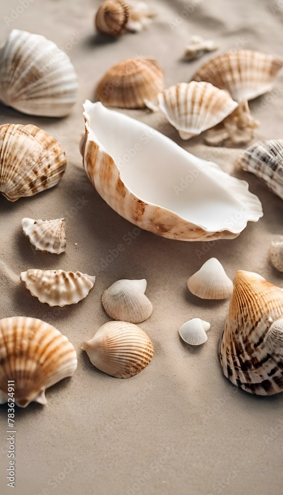 a shell that is broken on top of some shells on a sandy beach