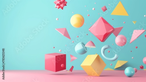 Sale background with geometric shapes 3d style isolated flying objects memphis style 3d render AI generated illustration
