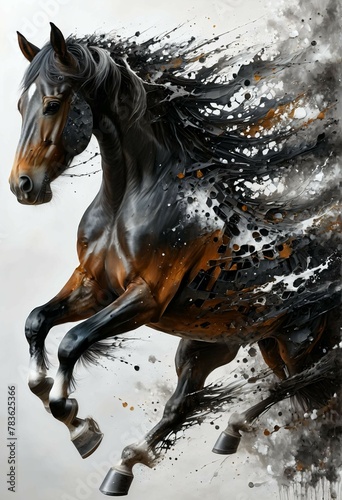 Horse  abstraction. Digital art. Interior decoration  images to print for wall decoration.