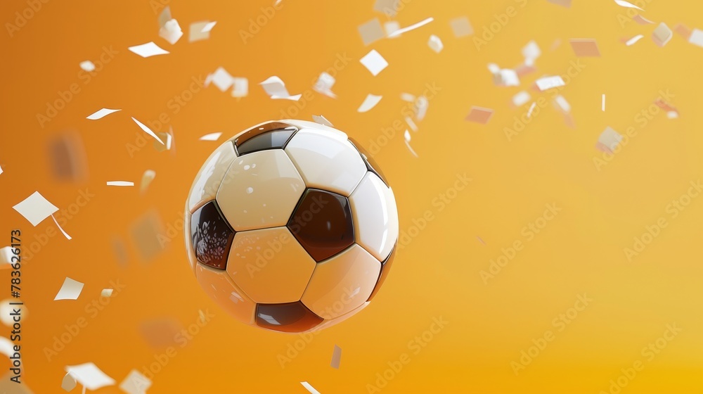 Fototapeta premium Soccer ball flying through the air 3d style isolated flying objects memphis style 3d render AI generated illustration