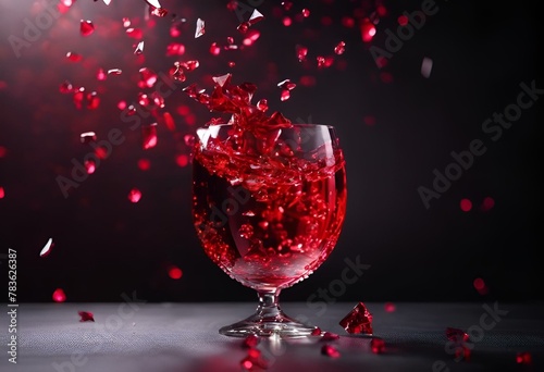AI generated illustration of red wine glass with sparkling diamond shards inside