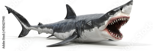 Megalodon Shark with open month Teeth Isolated on Transparent Background, Great white and gray shark Marine predator large open mouth, in lurking and attack mode 