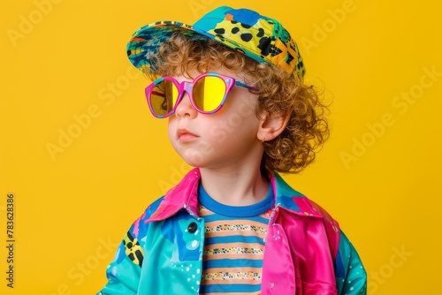 Unique Style  Autistic Child in Mismatched Bright Clothes Embracing Individuality and Self-Expression with Cheerful Chaos Concept.