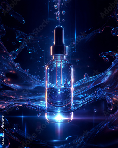 A beautiful Macro close-up serum micro dropless, Clear serum drops, photo