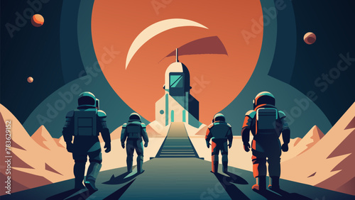 As their spaceship descends towards the unfamiliar planet below the astronauts eagerly prepare to take their first steps on its surface. The