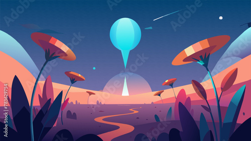 A vast verdant meadow on this distant planet was home to a community of sentient plants their colorful petals and leaves shimmering with an