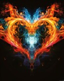 AI generated illustration of heart-shaped flames on a dark background