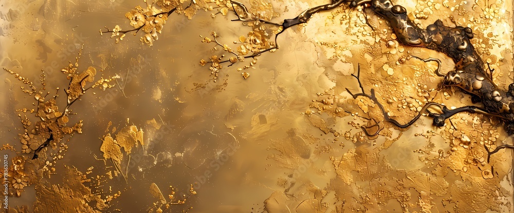 Exquisite blend of gold and nature-inspired elements converging into a textured masterpiece.