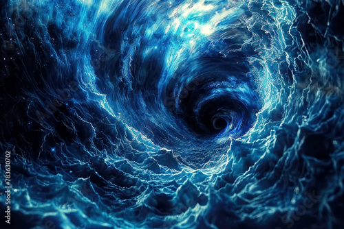 AI generated illustration of blue and black swirling vortex