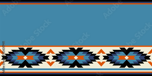 Native american heritage month. Vector banner, poster, card, content for social media. Beige and blue background with native ornament border.