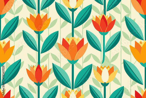 Tulips Seamless Pattern, Spring Tulips Pattern