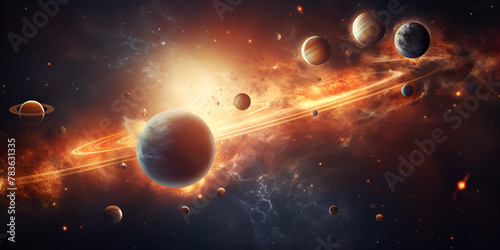   A backdrop of a solar system with planets , A cosmic style with planets stars or galaxies galaxy desktop wallpaper universe background
 photo