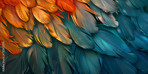 Vibrant Avian Plumage Texture Background  Colorful Feathered Bird Pattern Backdrop - Ai Generated